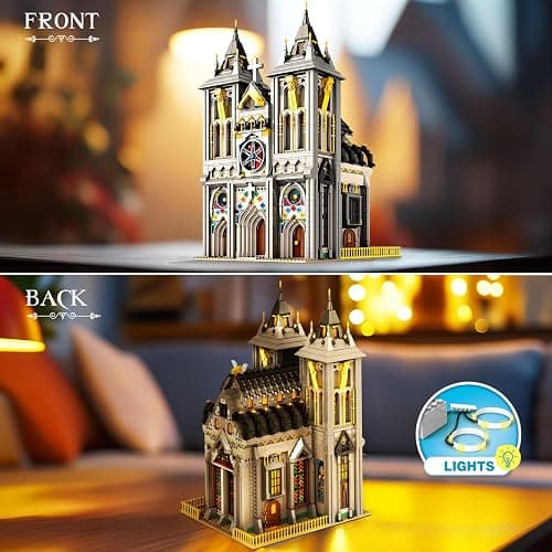 Reobrix Medieval Castle Building Block Set with Light,Architectural Model Kit 66027,European Century Church,Construction Model for Adult and Teens Age of 14+,Home Decoration,Idea Art Gift,3183 PCS thumbnail 5