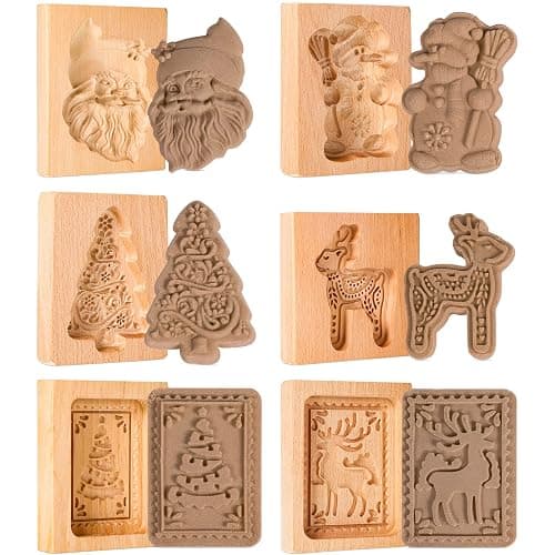 eBoot 6 Pcs Wooden Cookie Molds - Biscuit Carved Mould DIY Stamps Cutter Embossing Mold Funny 3D Press for Valentine's Baking Tool, 6 Styles (Santa Claus) - Image 1