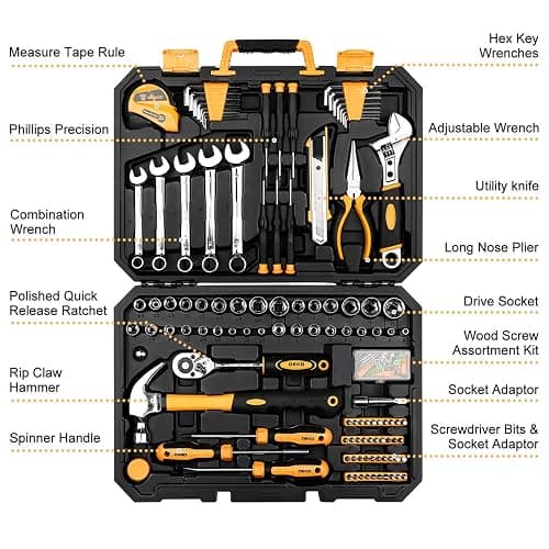 DEKOPRO 158 Piece Tool Set-General Household Hand Tool Kit,Auto Repair Tool Set, with Plastic Toolbox Storage Case thumbnail 3