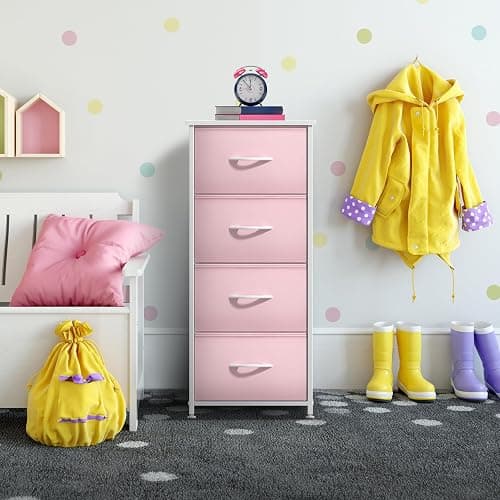 Sorbus Dresser Storage Tower, Organizer Drawers for Closet Boys & Girls Bedroom, Bedside Furniture, Chest for Home, College Dorm, Steel Frame, Wood Top, Fabric Bins(Pink) thumbnail 7
