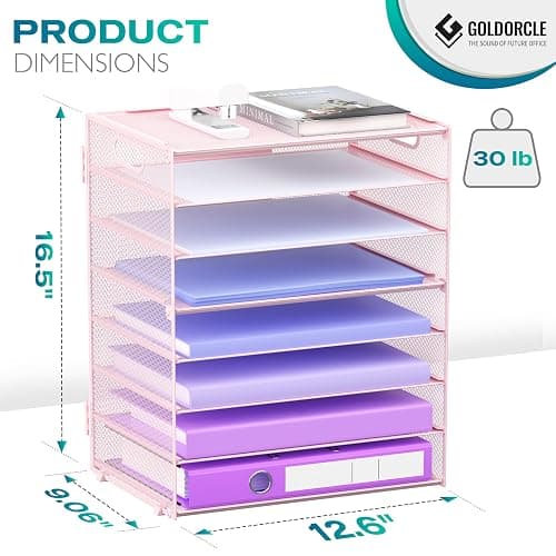 8 Tier Paper Letter Tray Organizer with Handles, Mesh Desk File Holder Storage Organization for Home School Classroom & Office (Pink 2) - Pink 2 thumbnail 3