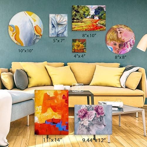 14 Packs Stretched Canvases for Painting, Multi Pack 11x14, 9.44x12, 8x10, 5x7, 4x4, Round Canvas with 8x8,10x10(2 of Each), Blank Primed Canvas, for Oil Paint, Acrylic Paint, for Beginners, Artists. thumbnail 7