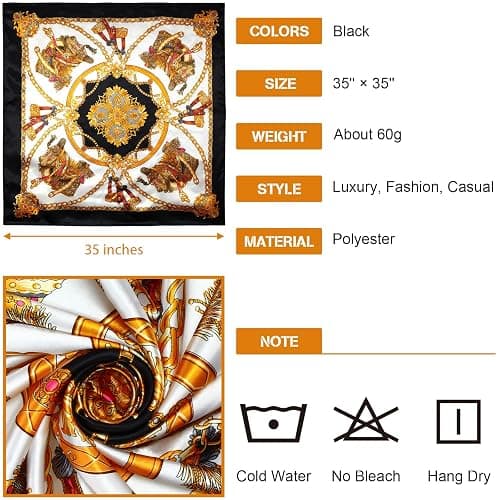 Honoson 4 Pcs 35 Inch Satin Head Scarf for Women's Hair Square Bandanas Large Silk Scarves for Sleeping thumbnail 3