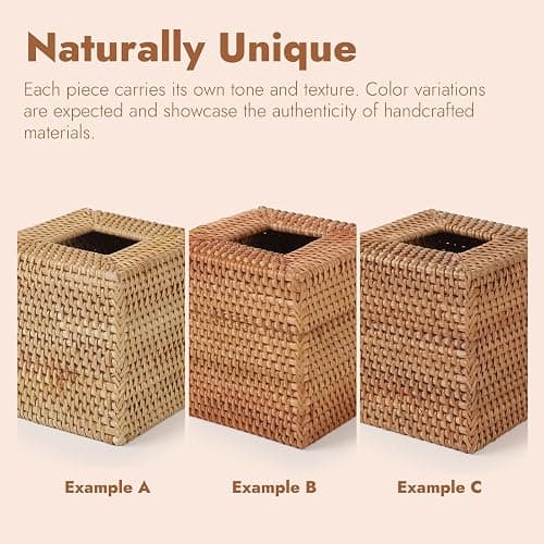 Rattan Tissue Box Cover Square, Hand Woven Wicker Tissue Holder, 5.5 x 5.5 X 5.7 inch, Natural thumbnail 5