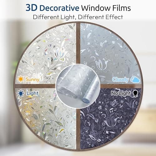 rabbitgoo Window Privacy Film, Decorative Stained Glass Window Film, Sun Blocking Glass Clings, Renter-Friendly Static Cling Frosted Sticker Covering for Home Door, Rainbow Tulip 35.4" x 78.7" thumbnail 3