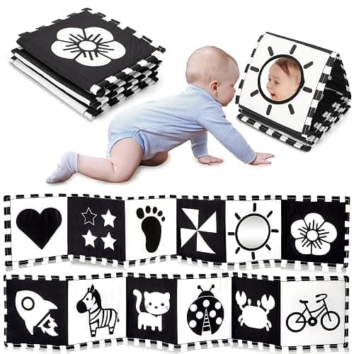 URMYWO Black & White Stoff-Buch, Stoffbuch Baby, Kontrastbuch Schwarz Weiß Buch, Kontrast Spielzeug Baby Grafiken Stoffbücher für Babys Kleinkinder ab 0+ Monaten Frühe Lernspielzeug thumbnail 5