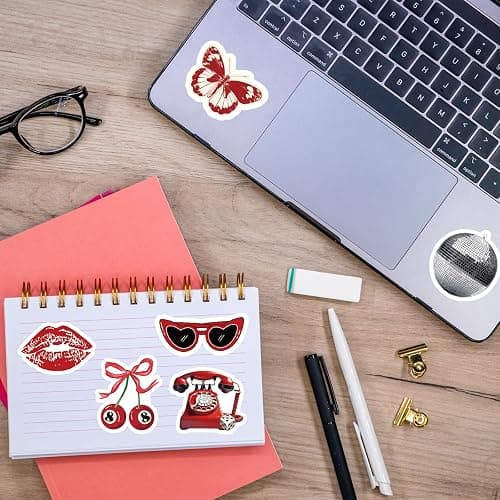 100 Pcs Downtown Girls Stickers for Women, Red Bow Cherry Aesthetic Bulk Stickers for Journaling, Cute Black Cat Waterproof Vinyl Decals DIY Water Bottle Laptop Decoration Gift for Kids thumbnail 3