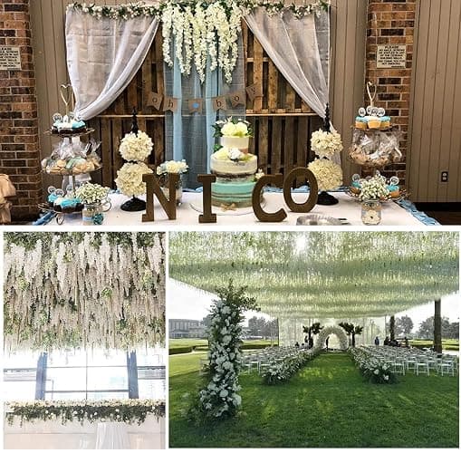 WONICE Artificial Wisteria Hanging Flowers Fake Wisteria Flower Garland Silk Vines Rattan Decor for Home Wedding Arch Wall Garden Greenery Bedroom Outdoor Office Party Decoration (36, White) thumbnail 5