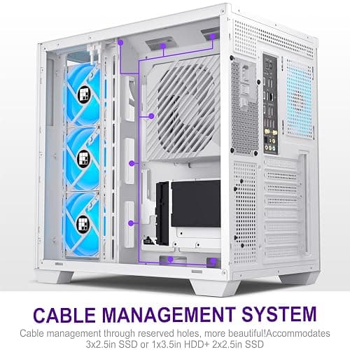 FOIFKIN F600 PC Case - Pre-Installed 7 PWM ARGB Fan, ATX Mid-Tower Gaming PC Case, 270° Panoramic Glass with Type-C, FOIFKIN (White, F600) thumbnail 8