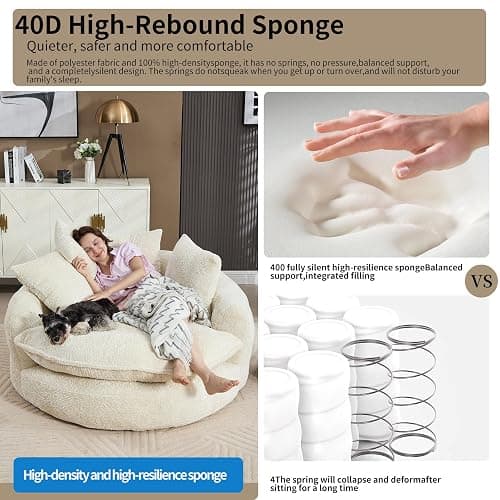 Gfovixo 55 inch Oversized Round Chair, Fluffy Chenille Boneless Sofa with Extra Deep Seat for Living Room Lounge (Beige) thumbnail 4