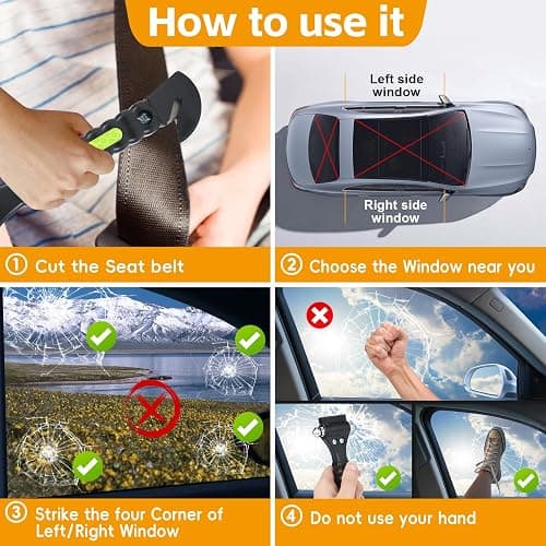 Yiader Car Window Breaker Tool, 2-in-1 Emergency Escape Tool with Window Breaker and Seat Belt Cutter, Safety Emergency Car Escape Tool for Car thumbnail 5