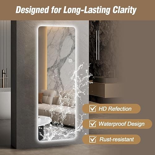 BOUATYHC 65" x 21" Full Body Mirror Wall-Mounted Full-Length Mirror with 3 Color Lighting Decorative Rectangular Vanity Mirror for Bedroom Bathroom Living Room Entryway thumbnail 7