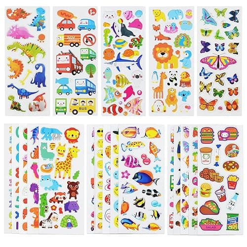 24 Sheets(500+) 3D Puffy Stickers for Toddlers Kids Boys Girls | Bulk Preschool Sticker Sheets for Reward, Craft, Scrapbooking, Including Animal, Fruits, Dinosaurs, Fish and More - Image 1