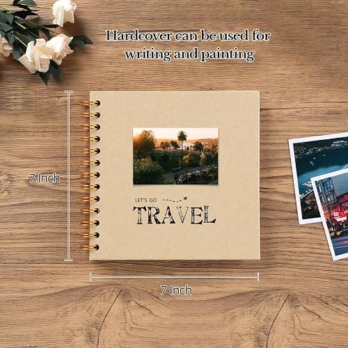potricher 7 x 7 Inch DIY Scrapbook Album 40 Pages Hardcover Kraft Paper Scrap Book Photo Albums Memory Book for Wedding and Anniversary Family (Yellow, 7 Inch) thumbnail 3