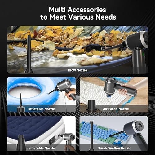 HRYCF Car Vacuum Cordless, Mini Portable Vacuum Cordless for Car, 4-in-1 20000PA High Power Portable Rechargeable Vacuum Cleaner with Brushless Motor, Small Handheld Vacuum & Air Blower & Pump-Grey thumbnail 8