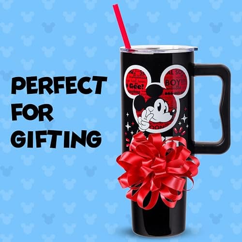 Silver Buffalo Disney Mickey Mouse, Stainless Steel Tumbler, 40oz | Classic Hashtag Current Mood #currentmood, Double Walled, Handle, Straw, Fits in Standard Cup Holder, 1.18 Liters thumbnail 8