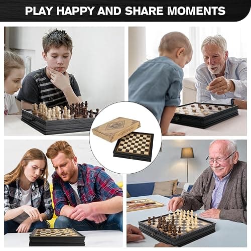 Peradix Magnetic Chess and Checkers Set with 2 Built-in Storage Drawers, Classic 2 in 1 Wooden Board Games, Magnetic Chess Pieces 2 Extra Queens, 12.8" Chess Set for Adults and Kids Gift Package thumbnail 8