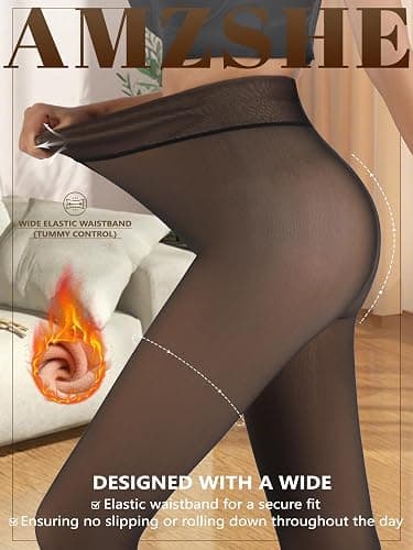 Amzshe Fleece Lined Tights for Women, Winter Fake Translucent Warm Pantyhose thumbnail 3