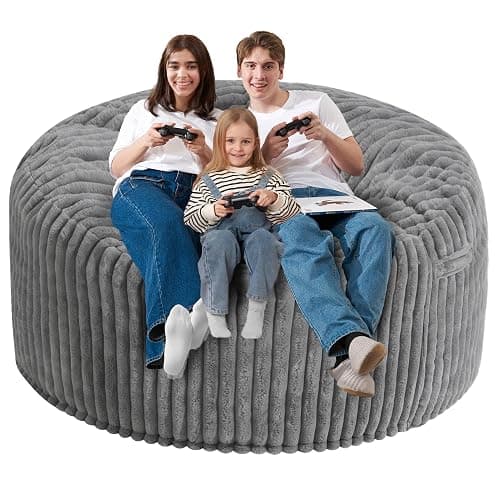 6 FT Bean Bag Chair,6' Big Bean Bag,Giant Bean Bag Chairs for Adults | Comfy Large Beanbag Chairs with Memory Foam Filled,Soft Bean Bag Sofa with Machine Washable Corded Plush Cover-Grey thumbnail 3
