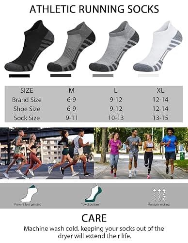 Airacker Ankle Athletic Running Socks Cushioned Breathable Low Cut Sports Tab Socks for Men and Women (6 Pairs) thumbnail 4