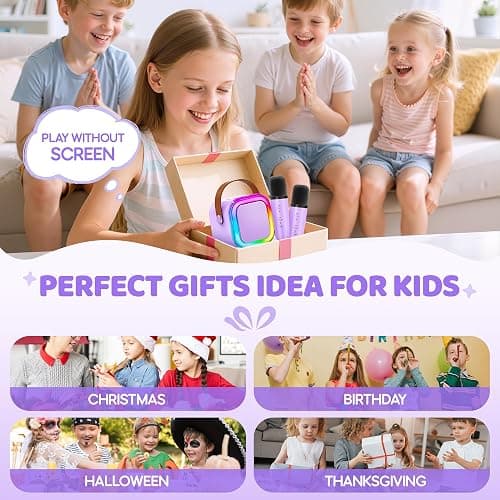 IROO Mini Karaoke Machine for Kids, 2025 TOP Toys Birthday Gifts Ideas for Girls Ages 4, 5, 6, 7, 8, 9, 10, 12+ Years Old, Portable MP3 Player with 2 Wireless Mics for Party thumbnail 4