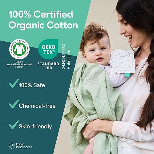 Koala Babycare 5 Pack 20"x10" Organic Burp Cloths for Baby Boys and Girls - GOTS & OEKO-TEX Cotton Burp Rags for Newborns - Absorbent Neutral Burping Cloths for Feeding - Washable Baby Bibs Essentials thumbnail 2