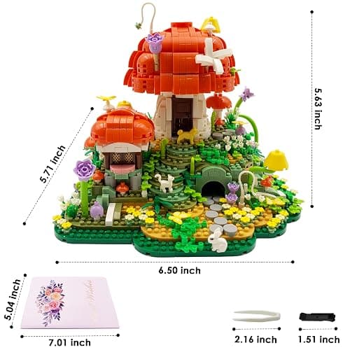 RUUQRUU Mushroom House Micro Building Blocks Set，2798 PCS Mini Treehouse Architecture Building Sets for Adults Teens，Micro Japanese Sakura Bonsai Tree Bricks，Creative Collectible Gifts for Kids 14+ thumbnail 3