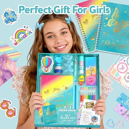 Axirata 2-Pack DIY Journal Kit for Girls 6-8-14 Year Old Scrapbook Gifts | Art & Crafts Stationery Set, Scrapbook & Diary Supplies Toy Journal Set for Tween & Teen Girls Birthday Christmas Gift (Blue) thumbnail 6