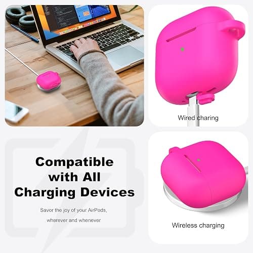 R-fun for AirPods 4 Case Silicone Cover, Rose Pink | Compatible with Apple AirPods 4th Generation with Keychain & Cleaner Kit, Wireless Charging Compatible thumbnail 4