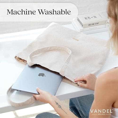 VANDEL Corduroy Tote Bag for Women and Men with Zipper and Inner Pockets. Cute School Tote Bag with Zipper, Aesthetic thumbnail 6