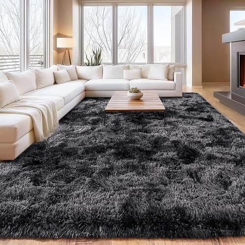8x10ft Shaggy Area Rugs, Living Room Fluffy Carpet, Black Gray Area Rug | Upgrade Anti-Skid Indoor Carpet Non-Slip Rugs for Bedroom Indoor Plush Rectangular Carpet for Living Room, Home Decor thumbnail 3