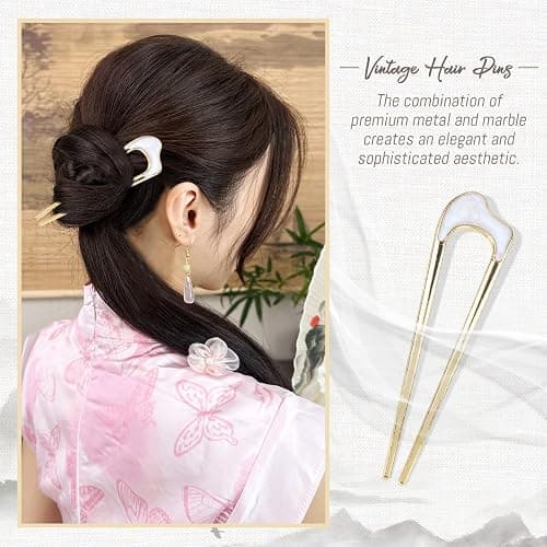 Lawie 10 Pack Cute Flower Butterfly U Shaped Gold Metal Hair Fork Pins Curved Chopsticks for Hair Sticks with Dangles French Hair Pins Bun Holder Decorative Hair Accessories for Women Girls thumbnail 6