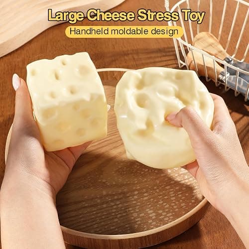 Big Coconut Oil Squishy Cheese Squishy - Non-Rebound Moldable Stress Ball | 2.9Inch Cheese-shaped sensory fidget toy, soft jelly bubblegum texture, no-rebound, holds shape,gift for adults kids thumbnail 6