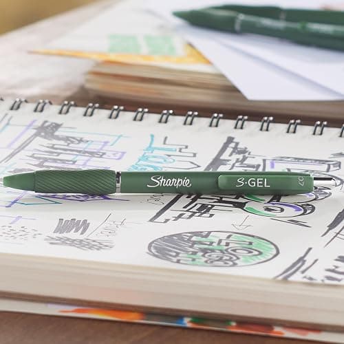 Sharpie S-Gel Gel Pens, Green Barrel, Black Ink, Medium Point (0.7mm), 4 Count - For Home, Office, College, Journaling, Drawing, Note-Taking, Writing thumbnail 5