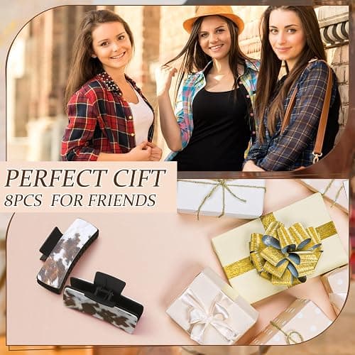 FineCheer Christmas Western Hair Claw Clips Western Gifts Bulk for Women Leather Highland Cow Print Hair Clips Accessories Christmas Party Gifts Stocking Stuffers(Retro) thumbnail 5