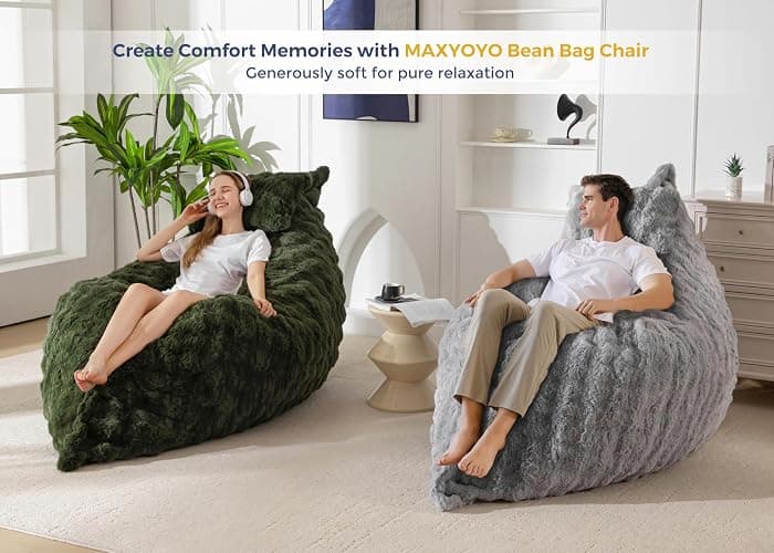 MAXYOYO Giant Bean Bag Chair with Pillow, 3 in 1 Convertible Bean Bag Chair for Adults with Removable Cover, Floor Cushion Stuffed Floor Lounger for Living Room Bedroom, Bubble Grey thumbnail 3