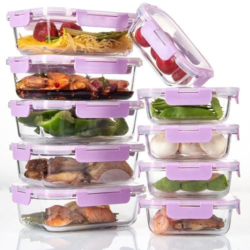 C CREST Airtight Food Storage Glass Containers with Locking Lids- 5 Large (32oz) and 5 Small (12oz), Leak-proof - Image 1
