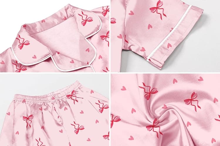 1. Schbbbta Girls 3 Pieces Pajamas Sets Silk Satin Sleepwear Button Down Short Sleeve Pjs Outfits thumbnail 6