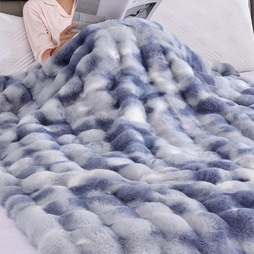 ORINOVA Tie-dye Blue Soft Comfy Throw Blanket for Couch Bedroom Faux Fur 50x60 Fluffy Blanket for Living Room Furry Bed Comforter Cozy Home Decor Gifts 860 GSM thumbnail 5