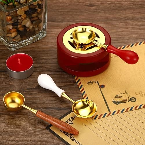 PATIKIL 4" Wax Seal Spoon, Wax Sealing Melting Spoon Brass Vintage Wooden Handle for Wax Seal Stamp Envelope Art Craft, Pink/Golden thumbnail 6