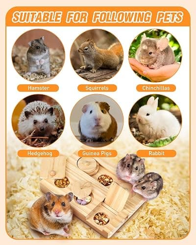 MWAOWM Guinea Pig Foraging Toys, 6 in 1 Hamsters Wooden Interactive Enrichment Toys, Treat Dispenser for Small Animal, for Rabbits, Bunny, Chinchillas, Rats and Gerbils thumbnail 5