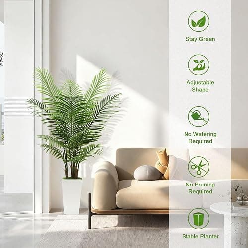 5FT Fake Plant Artificial Palm Tree Indoor Decor – Faux Plants Indoor Tall with White Planter – Artificial Tree Floor Plant for Living Room Office Home thumbnail 3