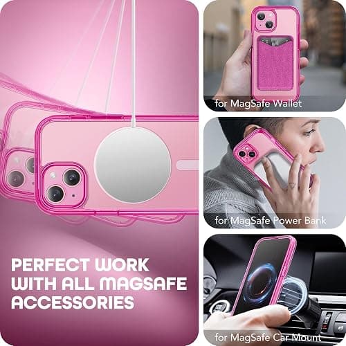 TIESZEN for iPhone 15 Case, Compatible with MagSafe, Built-in Privacy Screen Protector and Camera Protection, Anti Spy Full Body Dustproof Shockproof Hard Phone Case 6.1", Fluorescent Pink thumbnail 6