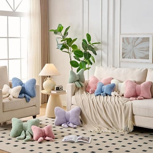 XIAIJIA Bowknot Throw Pillows Bow Decorative Pillow Aesthetic Home Decor Knot Plush Pillows Soft Seat Cushions Cute Throw Pillow for Couch Bow Room Decor thumbnail 6