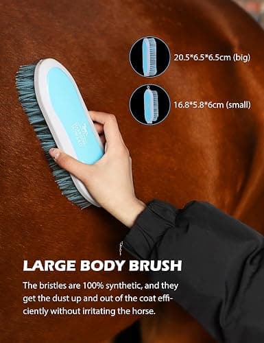 Harrison Howard Horse Grooming Kit 9-Piece Equine Care Series Horse Brush Sets with Organizer Tote Bag Soft Blue - Soft Blue（horse bag） thumbnail 5