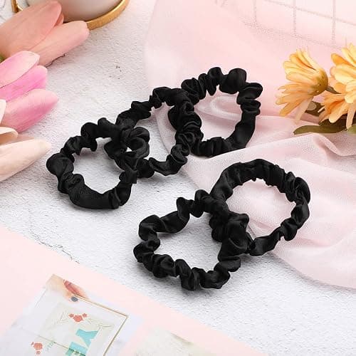 WILLBOND 30 Pcs Black Satin Scrunchies Small Silk Hair Ties Bulk for Women Skinny Thin Ponytail Holders No Crease Mini Hair Band for Thick Curly Pony Tails Wrist Decor thumbnail 5