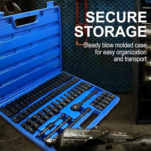 MacWork 67 Pieces 3/8“ Drive Impact Socket Set, SAE and Metric Sockets, CR-V & CR-Mo, Complete Socket Set with Shallow, Deep & Swivel Sockets, Includes Ratchet, Extension Bars & Adapters thumbnail 5