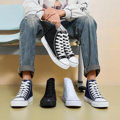 hash bubbie Unisex Fashion High top Sneakers Womens Classic High Tops Canvas Shoes Casual Tennis Shoes for Men - 13 Women/11 Men - Navy thumbnail 6