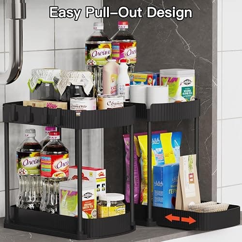 Ukeetap Multi-Purpose Pull-Out Storage Organizers, Under Sink/Cabinet Organizers and Storage for Bathroom & Kitchen, Black, 12.8 Inches, 2 Packs thumbnail 4