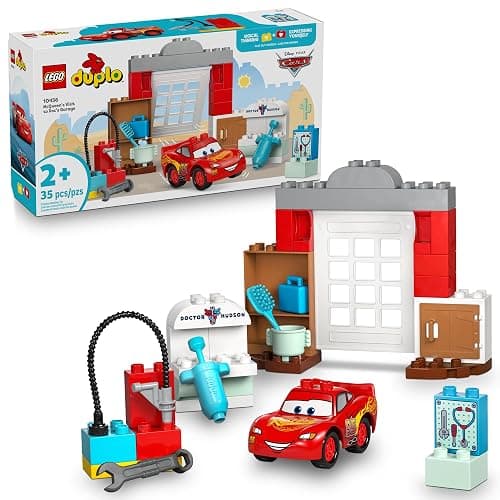 LEGO DUPLO Disney and Pixar Cars McQueen’s Visit to Doc’s Garage - Lightning McQueen Cars Toy for Preschool Boys and Girls 2+ - Pretend Play and Sensory Toddler Toy - Gift Idea for Birthdays - 10456 - Image 1